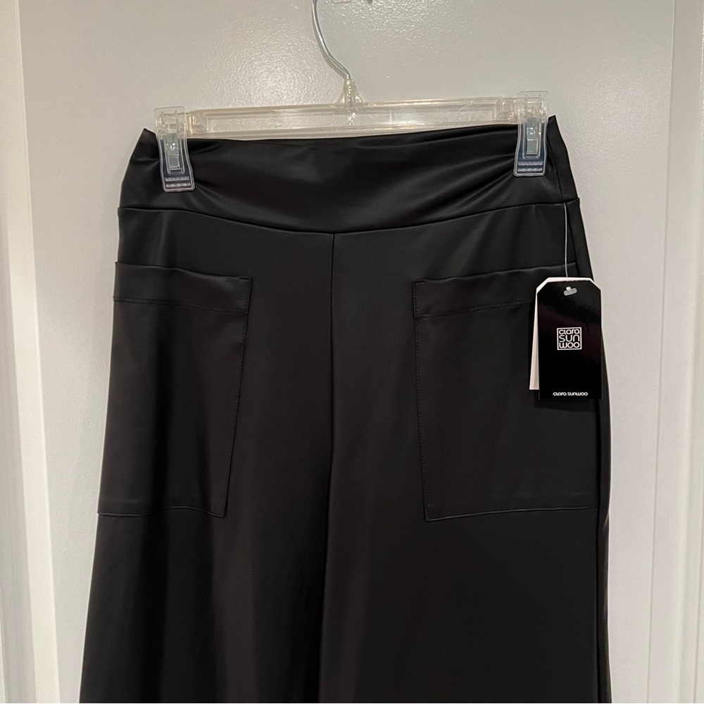 NWT Clara Sunwoo Liquid Leather™ - Front Pocket Gaucho Pant - Black - Picture 3 of 4